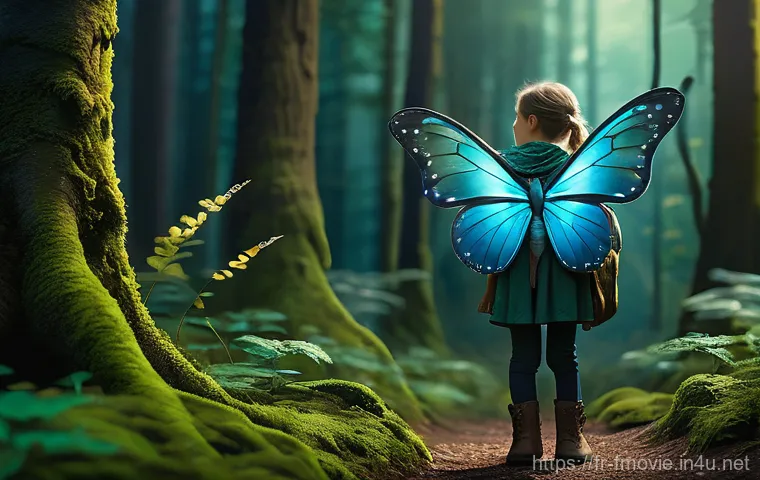 톰 행크스 필모그래피 - **Prompt:** A young female adventurer, approximately 10-12 years old, stands on a winding, moss-cove...