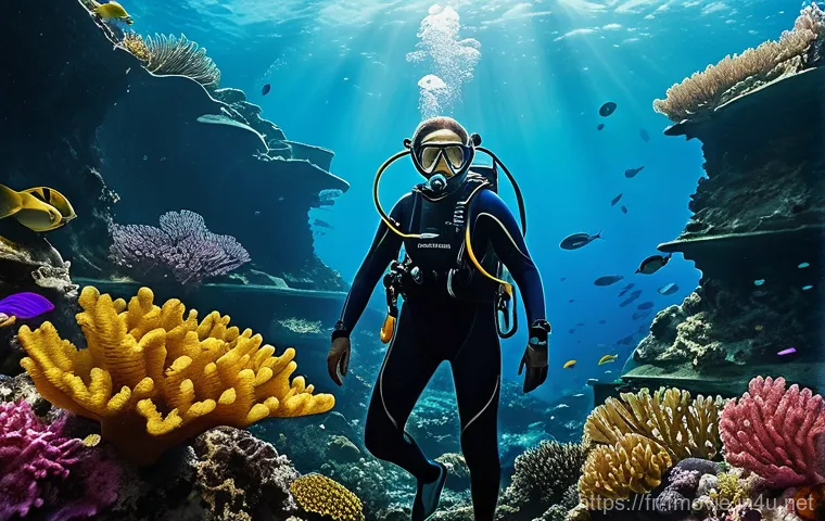 제임스 카메론 흥행작 - Prompt 1: Serene Underwater Discovery**