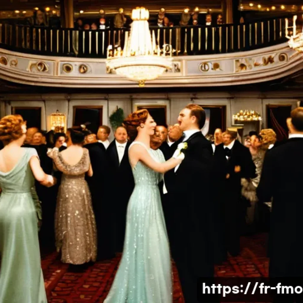 타이타닉 개봉일 및 흥행 성적 - **Prompt:** "A glamorous 1910s party scene aboard the Titanic. Elegant women in beautiful gowns and ...