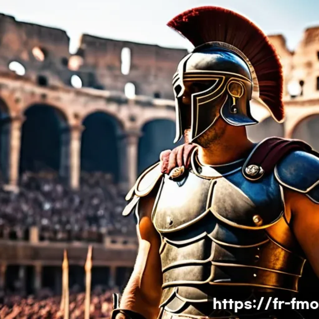글래디에이터 개봉일 및 흥행 성적 - A detailed scene of an ancient Roman gladiator arena inspired by the movie "Gladiator," showing a he...