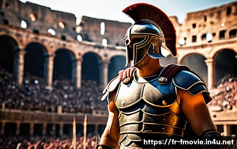 글래디에이터 개봉일 및 흥행 성적 - A detailed scene of an ancient Roman gladiator arena inspired by the movie "Gladiator," showing a he...
