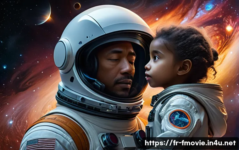 인터스텔라 개봉일 및 흥행 기록 - A highly detailed cinematic scene depicting an intense father-daughter moment set against the backdr...