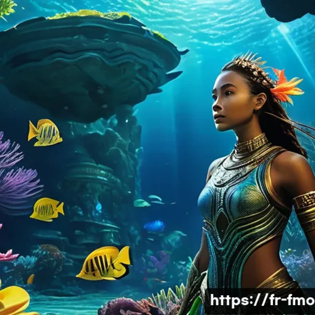 아바타 2와 1 비교 - A breathtaking underwater scene on Pandora featuring Na’vi characters in intricately detailed, color...