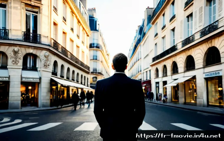 인셉션 영화 소개 - Photorealistic cinematic scene of a sharply dressed French man standing on a quiet Parisian boulevar...